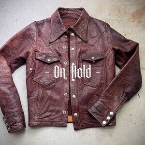 Vintage East West Musical Instruments Leather Jacket 60s 70s Rocker XS Brown